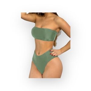 new Zaful ❤︎ Bandeau Hi Cut Bikini 2PC Swimsuit ❤︎ Army Green ❤︎ 6 Top 4 Bottom